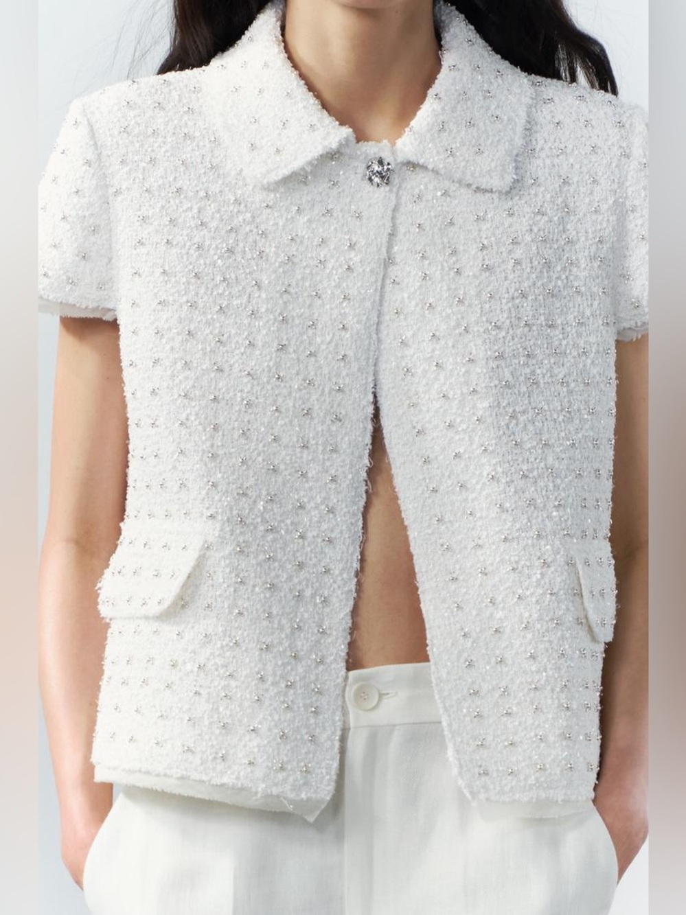 NWT Silvery Embellished Tweed Short Sleeve Blazer Jacket 
JASON WU